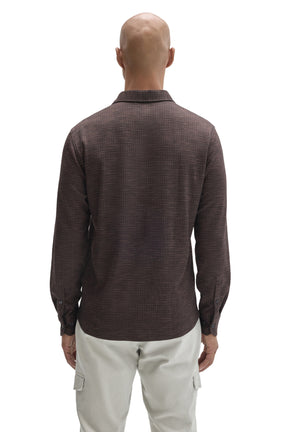 Robert Barakett men's dark brown long sleeve button-up shirt with button cuffs and fine grid texture, back view