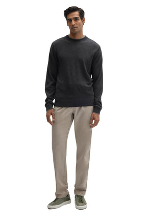 Robert Barakett men's full front view of a charcoal crewneck knit long-sleeve knit sweater with ribbed hem