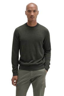 Robert Barakett men's dark olive crew neck long-sleeve sweater with, hem, cuffs and ribbed collar shown from the front