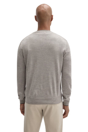 Robert Barakett men's light grey crew neck long-sleeve knit sweater with ribbed hem shown from the back