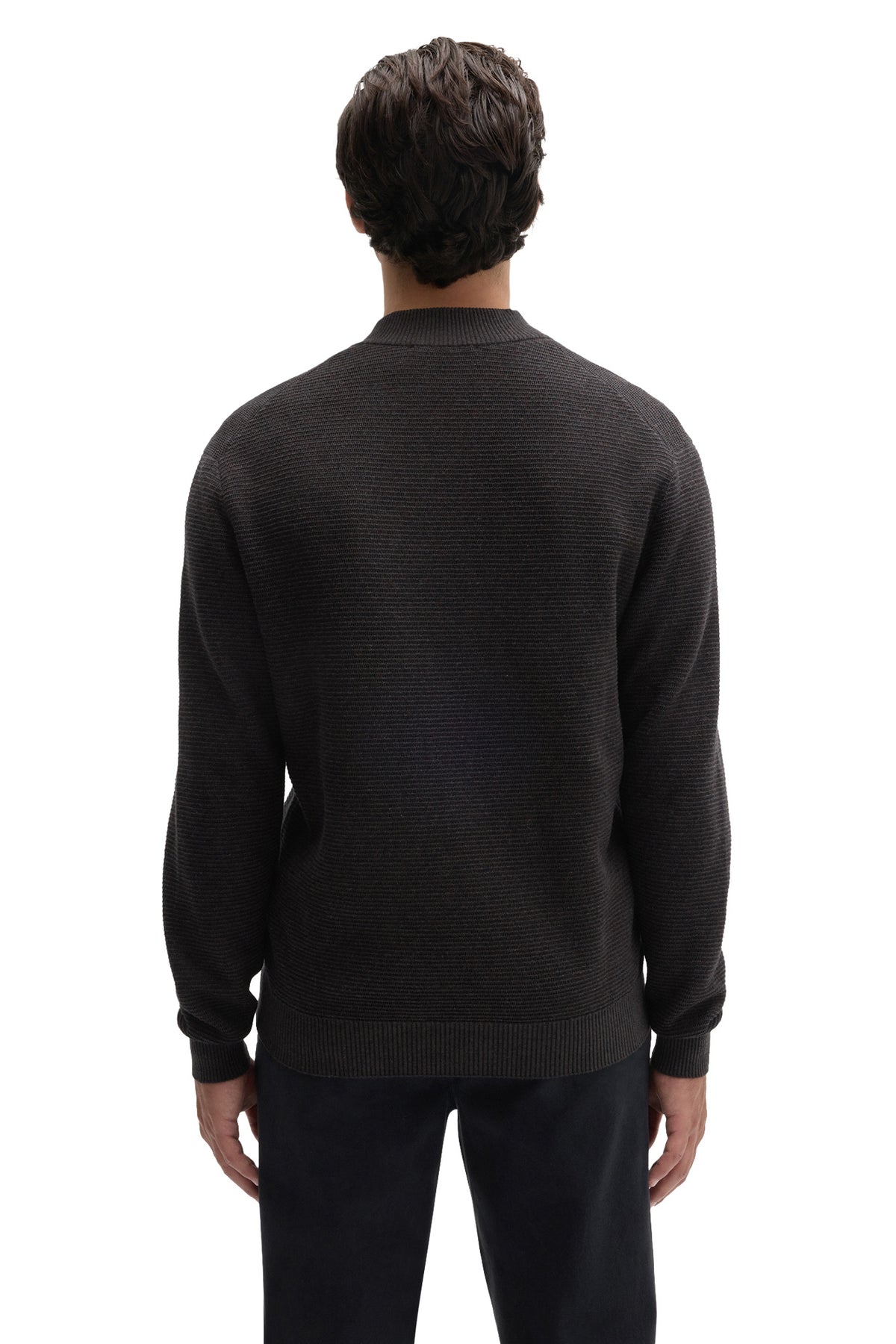 Chandail manches longues en tricot charbon à demi-fermeture éclair, vue de dos rapprochée pour homme par Robert Barakett