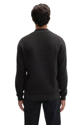 Men's dark charcoal quarter-zip knit long-sleeve sweater, close back view with ribbed hem and cuffs by Robert Barakett