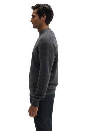 Robert Barakett men's charcoal textured knit half-zip long-sleeve knit sweater with hem, cuff and ribbed collar, side view