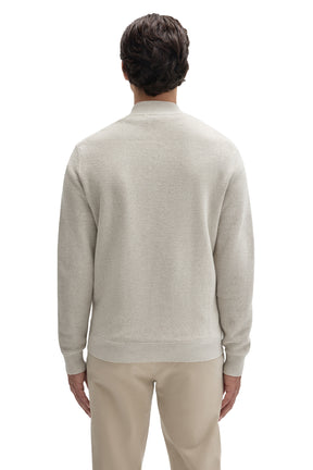 Robert Barakett men's off-white textured knit long-sleeve knit sweater with hem, cuffs and ribbed stand collar, back view