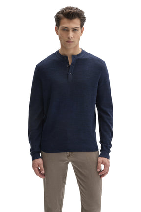 Robert Barakett men's navy long sleeve henley knit sweater with ribbed cuffs and hem, front view