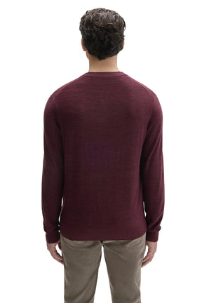 Robert Barakett men's burgundy long sleeve knit sweater with bottom hem and ribbed cuffs, back view