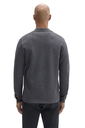 Robert Barakett men's charcoal gray collared cardigan with buttoned cuffs and straight hem, back view