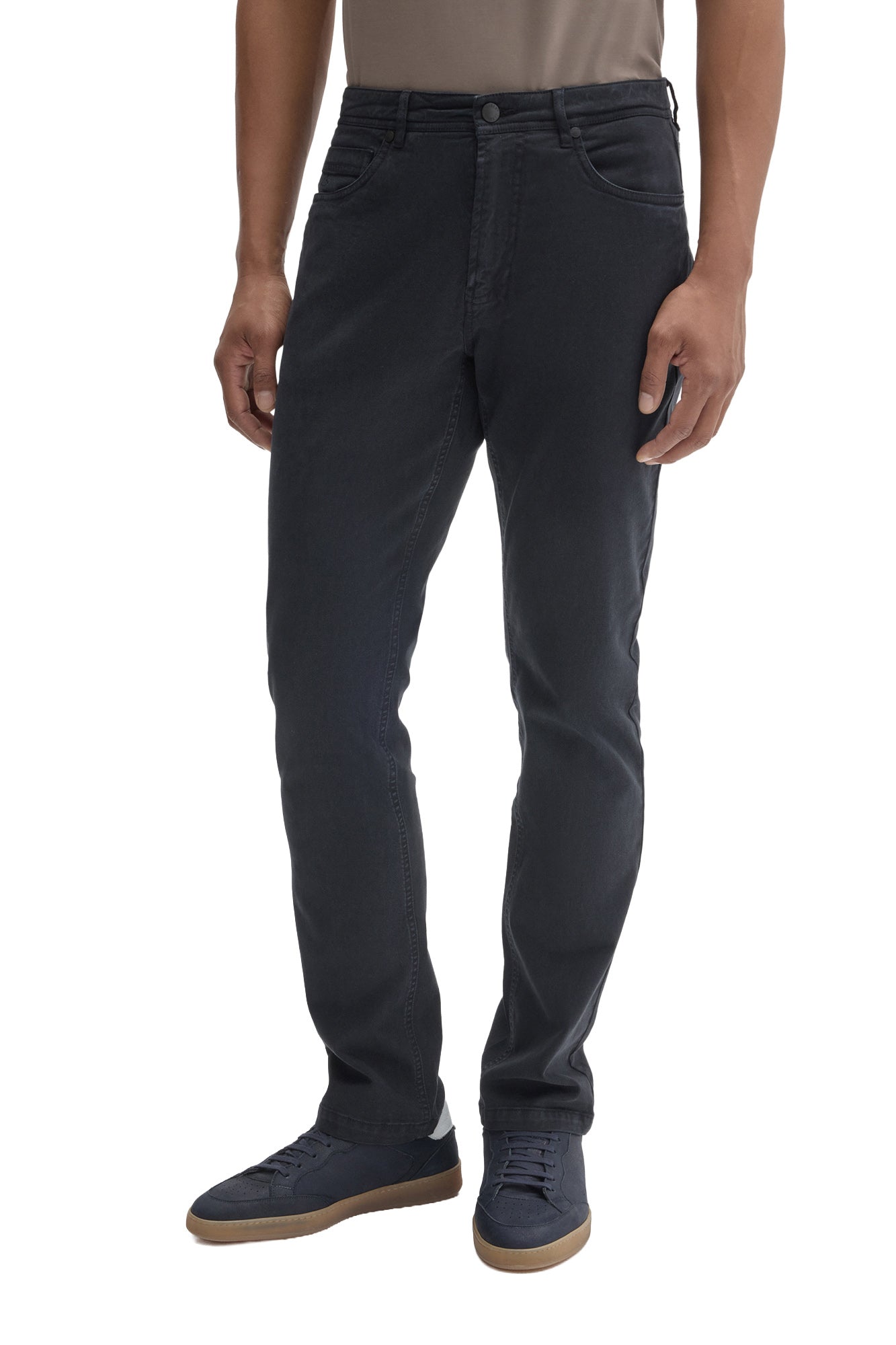 Robert Barakett men's washed black straight-leg jeans with button waistband and five-pocket styling shown from the front