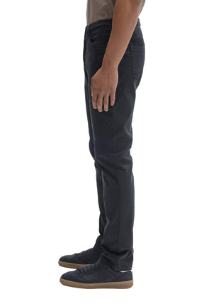 Robert Barakett men's washed black straight-leg jeans showing, back patch pocket and front pocket edge, side view