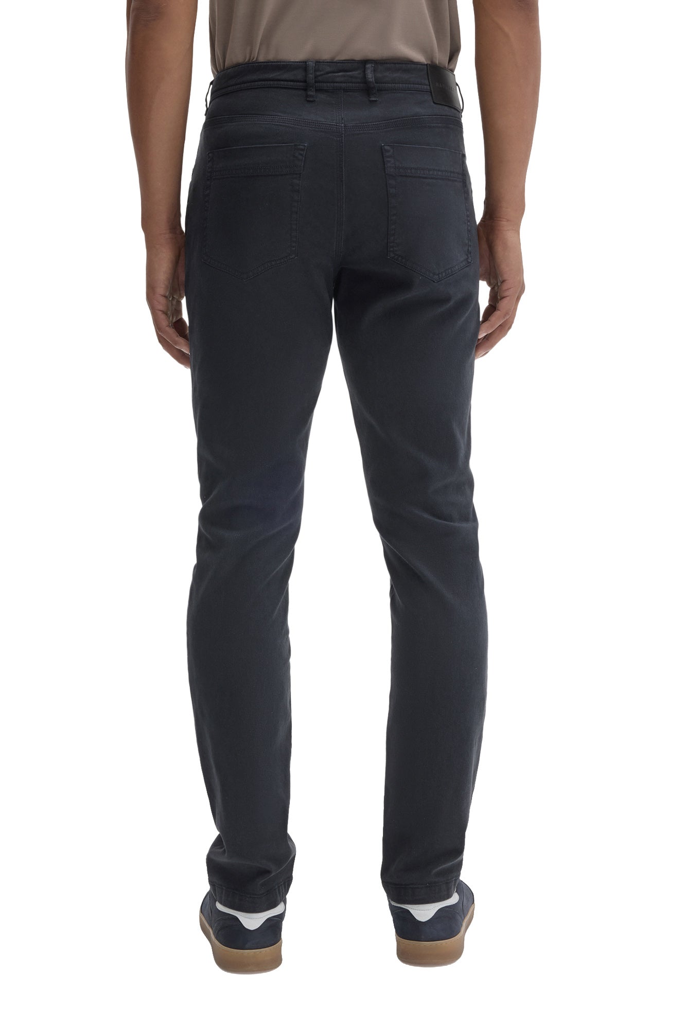 Robert Barakett men's washed black straight-leg jeans with tonal waistband label, patch pockets and belt loops, back view