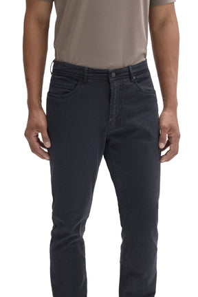 Robert Barakett men's close front view of washed black straight-leg jeans with fly front and button waistband
