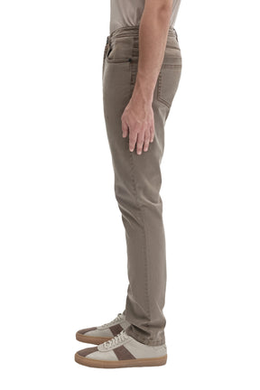 Robert Barakett men's taupe gray slim straight-leg jeans showing back pocket edge, side seam and the, side view