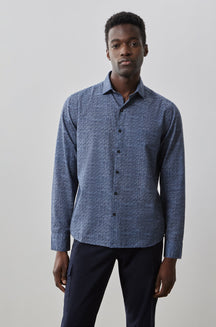 Chemise tissée à manches longues pour homme par Robert Barakett | RB32145 Newpine Bleu | Machemise.ca, vêtements mode pour hommes