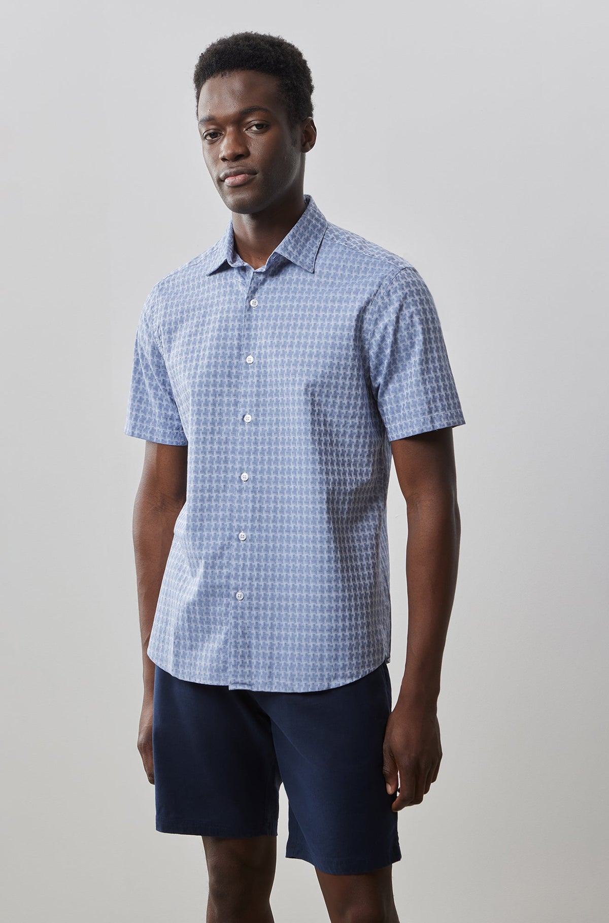 Chemise tissée à manches courtes pour homme par Robert Barakett | RB41038 Dearborn Bleu | Machemise.ca, vêtements mode pour hommes