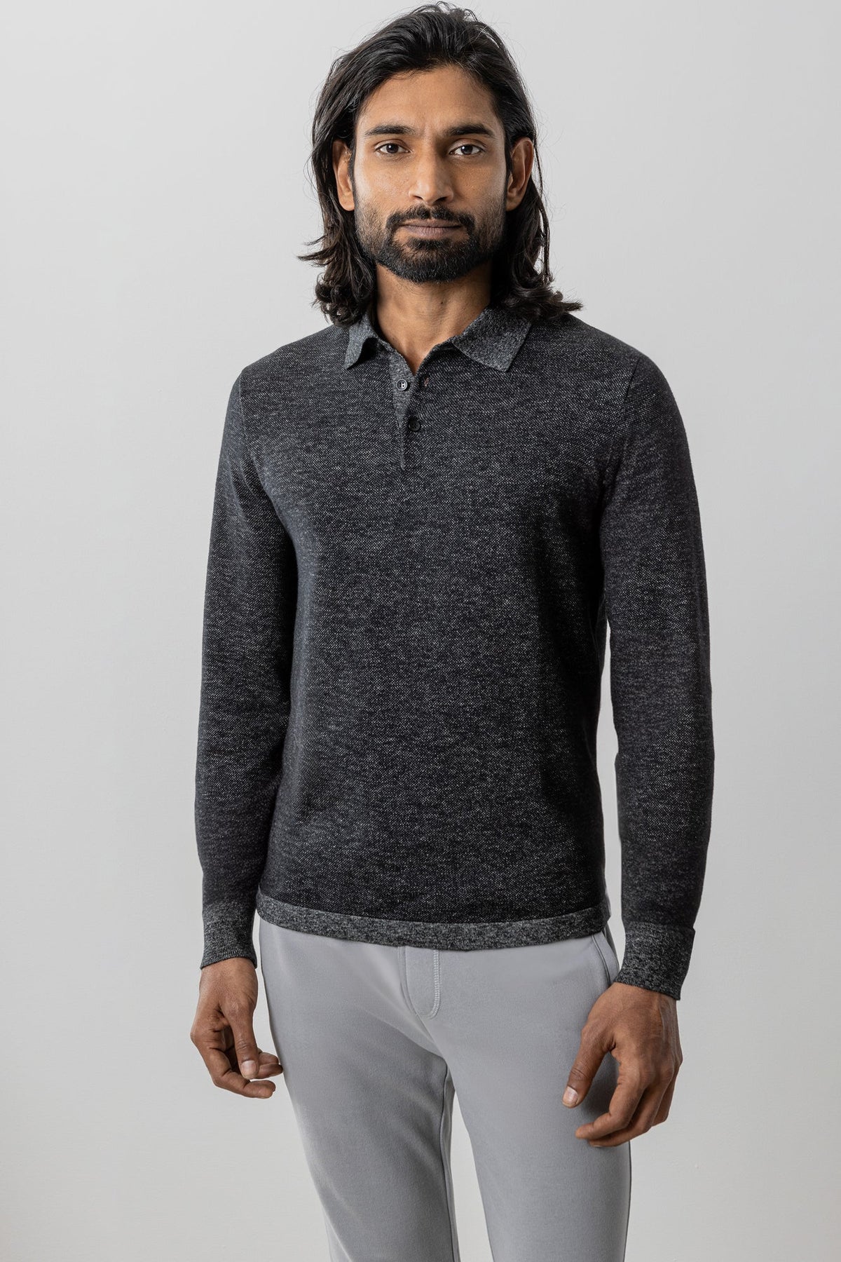 Polo à manches longues pour homme par Robert Barakett | RB41557 Fielder Noir | Machemise.ca, vêtements mode pour hommes
