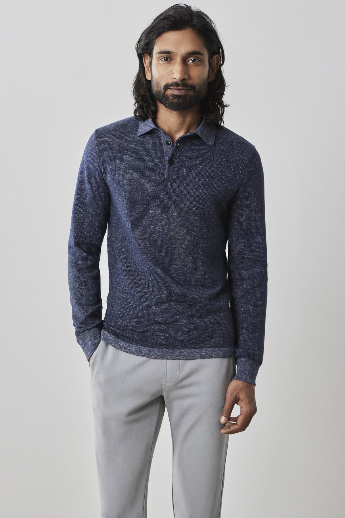 Polo à manches longues pour homme par Robert Barakett | RB41557 Fielder Bleu Marine | Machemise.ca, vêtements mode pour hommes