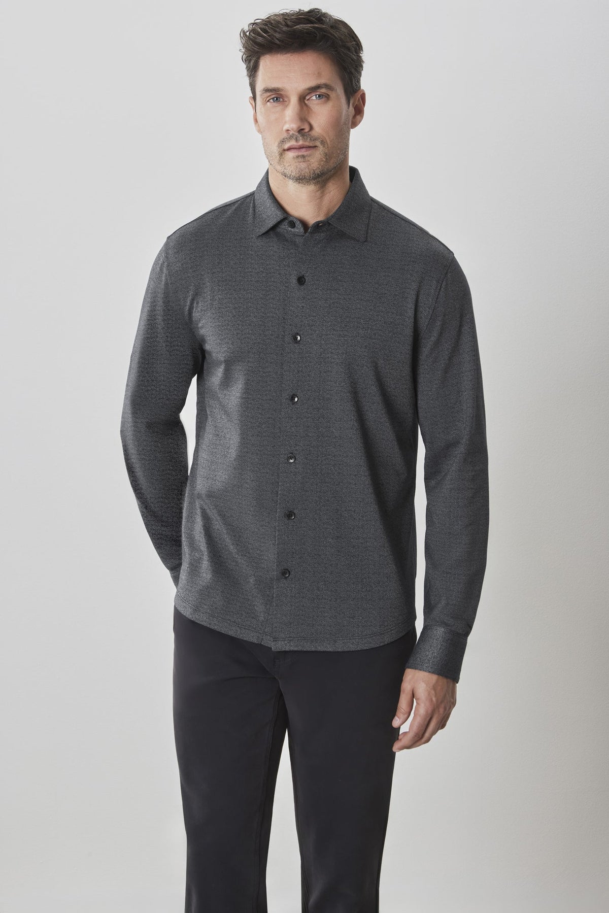 Chemise en tricot à manches longues pour homme par Robert Barakett | RB42011 Roscoe Gris | Machemise.ca, vêtements mode pour hommes