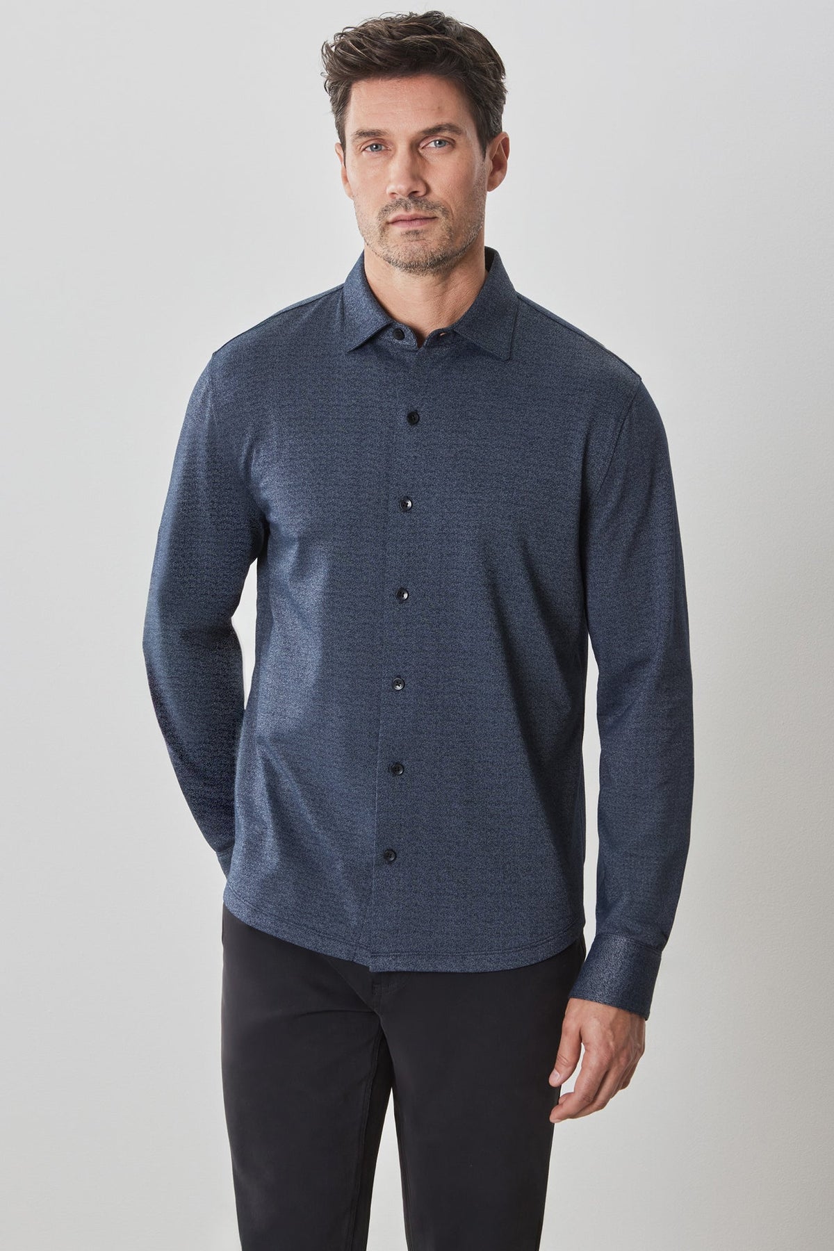 Chemise en tricot à manches longues pour homme par Robert Barakett | RB42011 Roscoe Bleu Marine | Machemise.ca, vêtements mode pour hommes