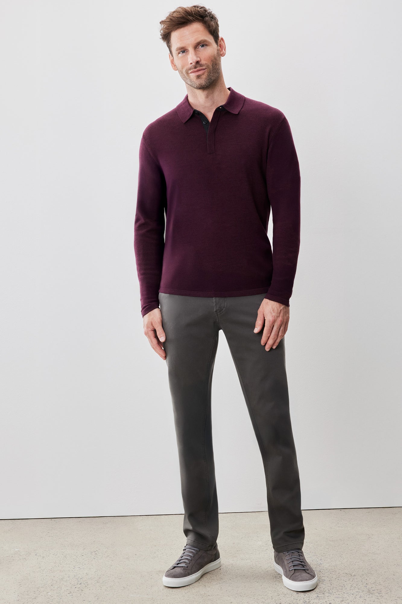 Polo M.L. mérinos pour homme par Robert Barakett | RB52138 Thomas Bordeaux | Machemise.ca, vêtements mode pour hommes