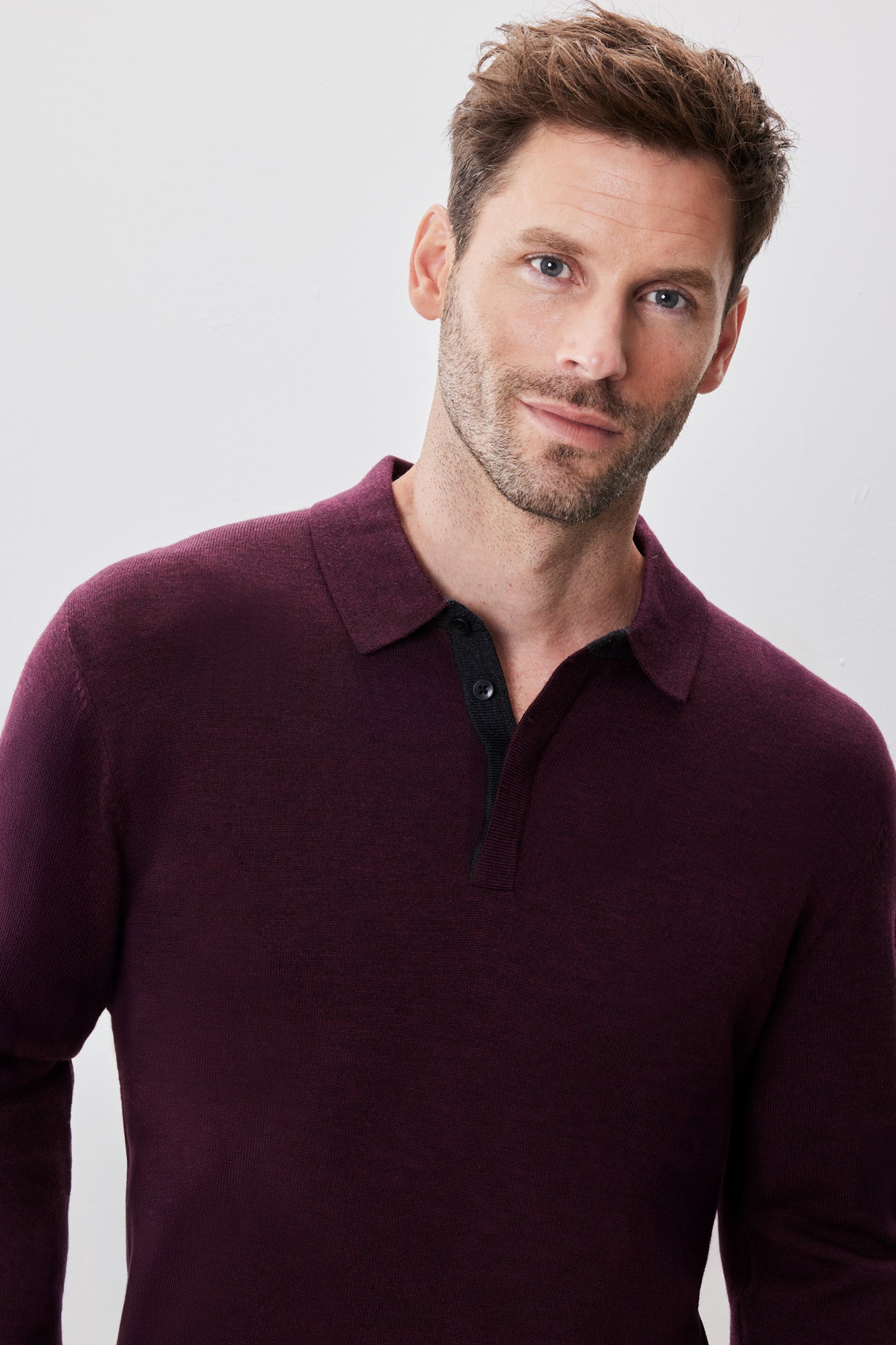 Polo M.L. mérinos pour homme par Robert Barakett | RB52138 Thomas Bordeaux | Machemise.ca, vêtements mode pour hommes