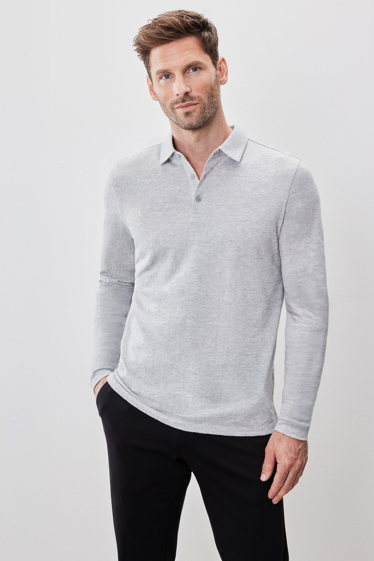Polo à manches longues pour homme par Robert Barakett | Monolif RB52161 Gris Clair | Machemise.ca, vêtements mode pour hommes
