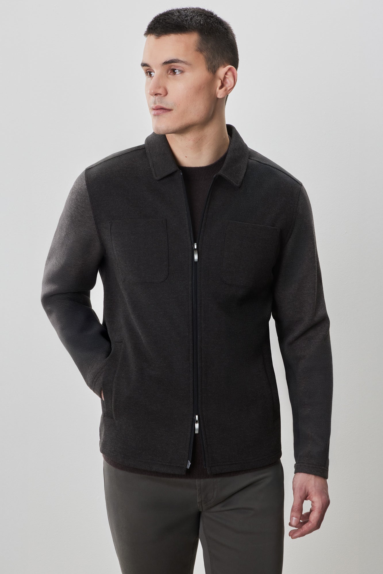Surchemise zippé pour homme par Robert Barakett | RB52223 Alexis Charbon | Machemise.ca, vêtements mode pour hommes