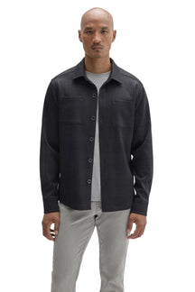 Robert Barakett men's charcoal textured overshirt with two chest pockets, buttons and point collar shown from the front