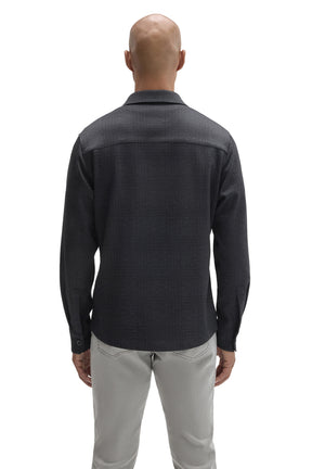 Robert Barakett men's charcoal textured overshirt with button cuffs and a shoulder yoke, back view