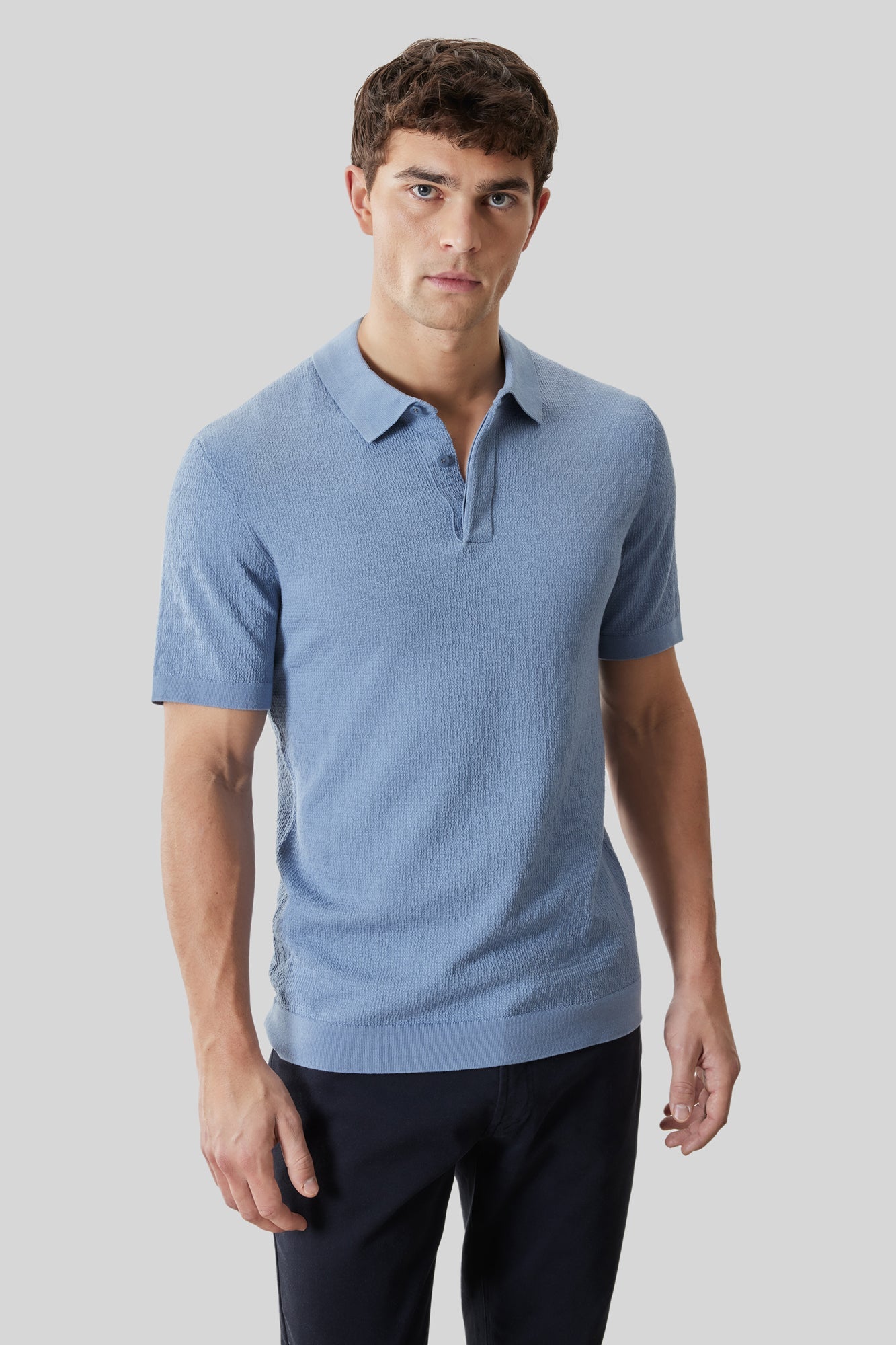 Polo avec patte pour homme par Robert Barakett | RB61092 Halric Bleu Délavé | Machemise.ca, vêtements mode pour hommes