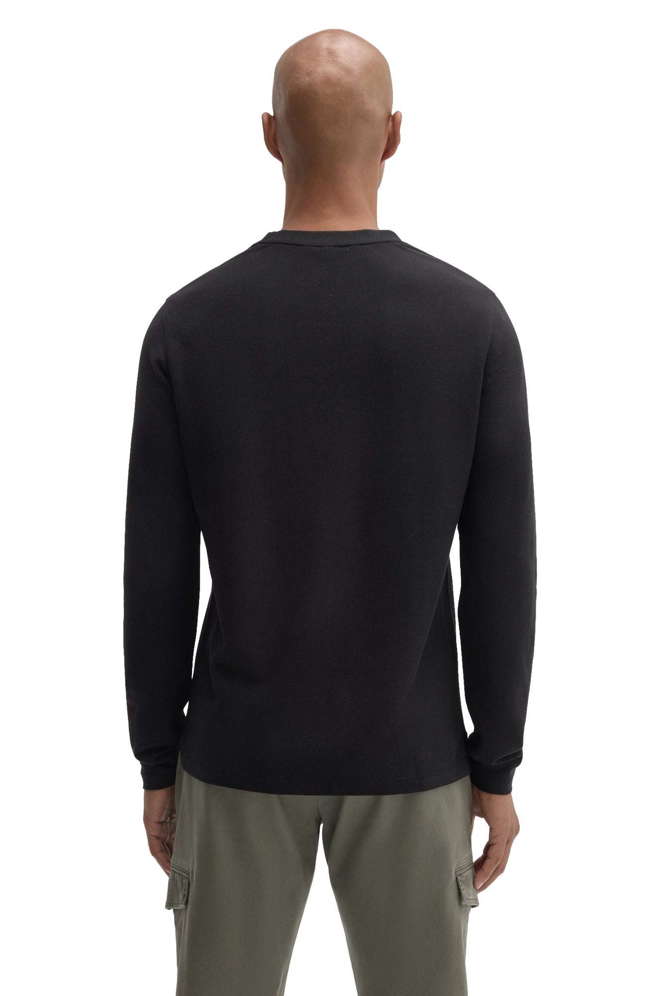 Robert Barakett men's black long sleeve crew neck T-Shirt with ribbed collar and plain back shown from the back