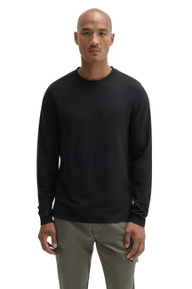 Robert Barakett men's black long sleeve crew neck T-Shirt with textured knit and straight hem, front model view