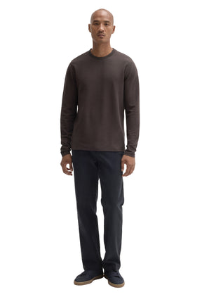 Robert Barakett men's full front view of a dark brown long sleeve crewneck T-Shirt with ribbed cuffs and straight hem