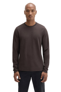 Robert Barakett men's dark brown long sleeve crewneck T-Shirt with ribbed cuffs and fine texture shown from the front