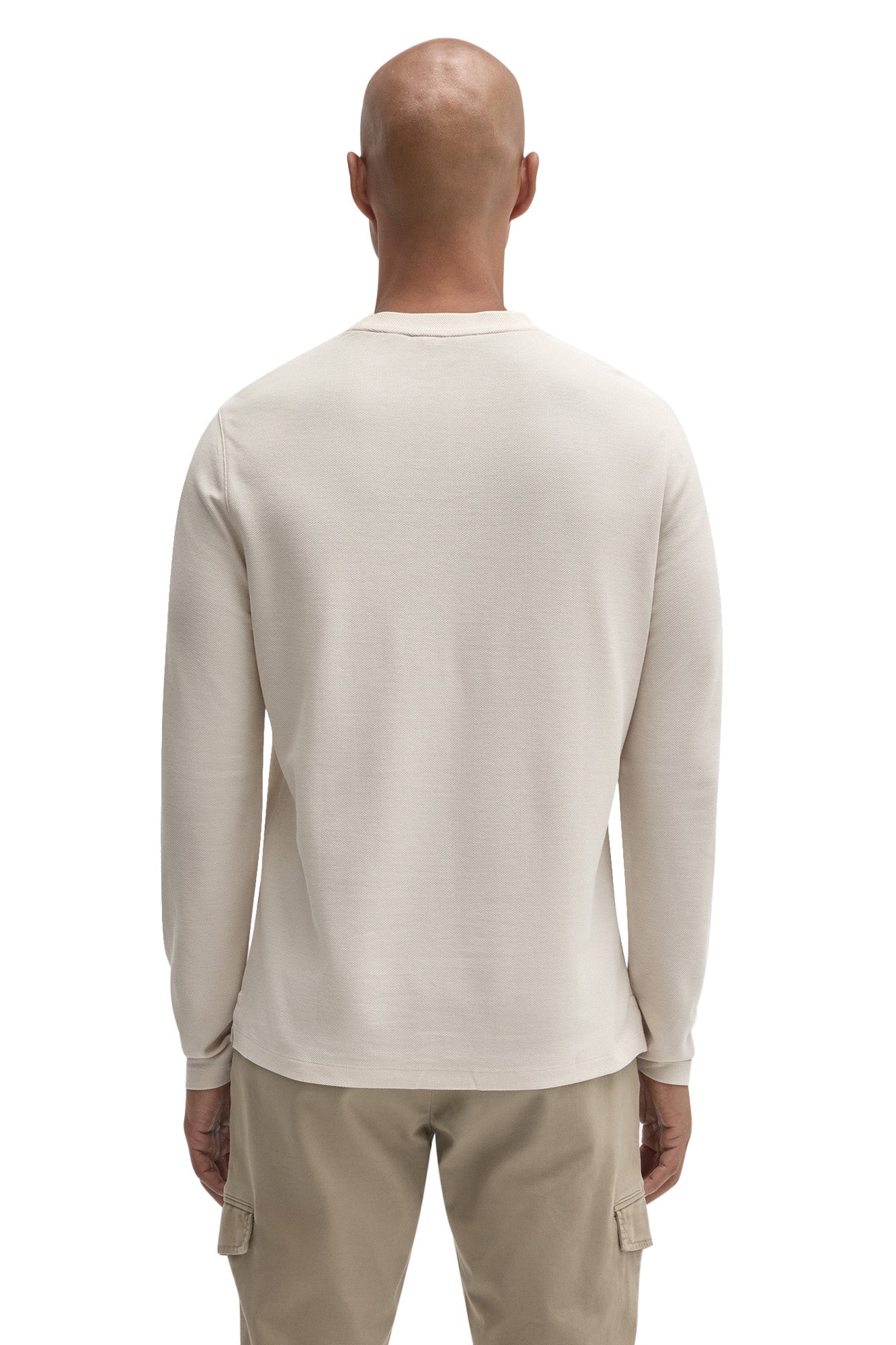 Robert Barakett men's ivory long sleeve crewneck T-Shirt with textured fabric and straight hem, back view