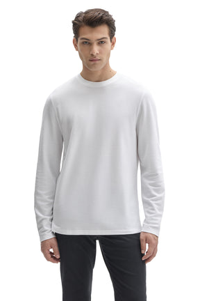 Robert Barakett men's white long sleeve crew neck T-Shirt with fine textured knit, front view