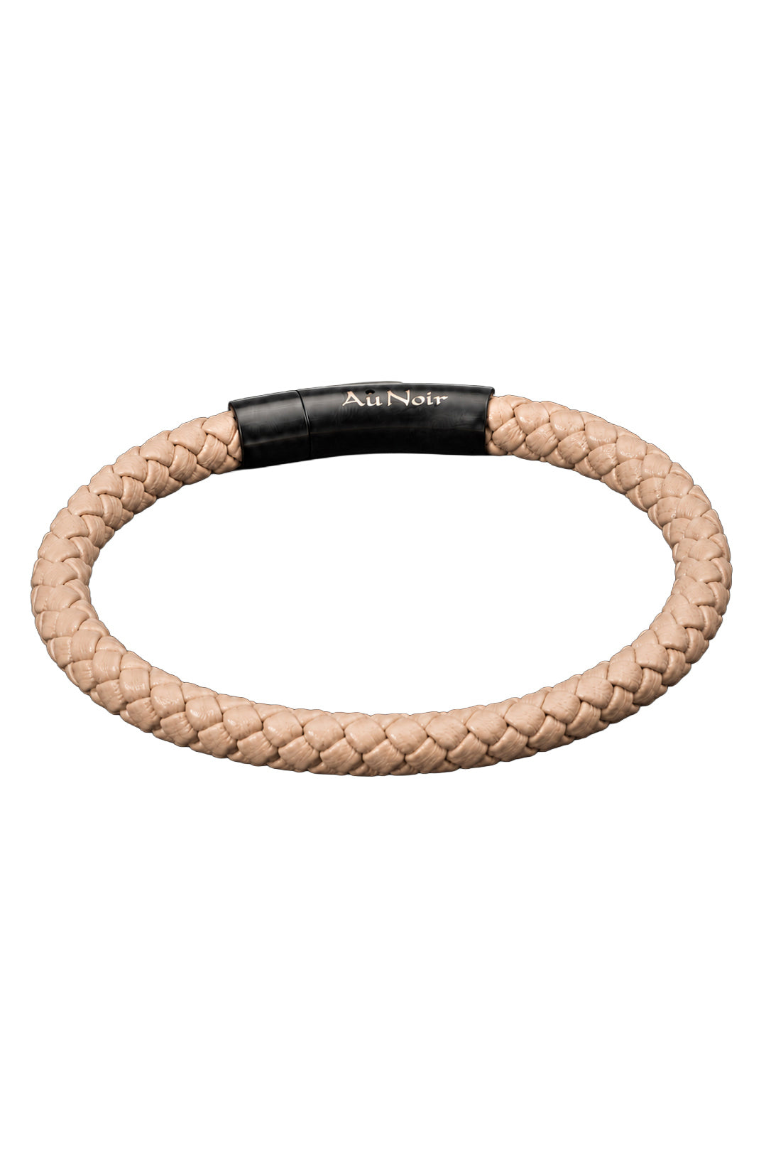 Bracelet tressé beige avec fermoir noir et logo Au Noir blanc, vue produit isolée pour homme