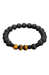 Men's isolated black beaded bracelet with brown marbled accent beads and textured round beads by Au Noir