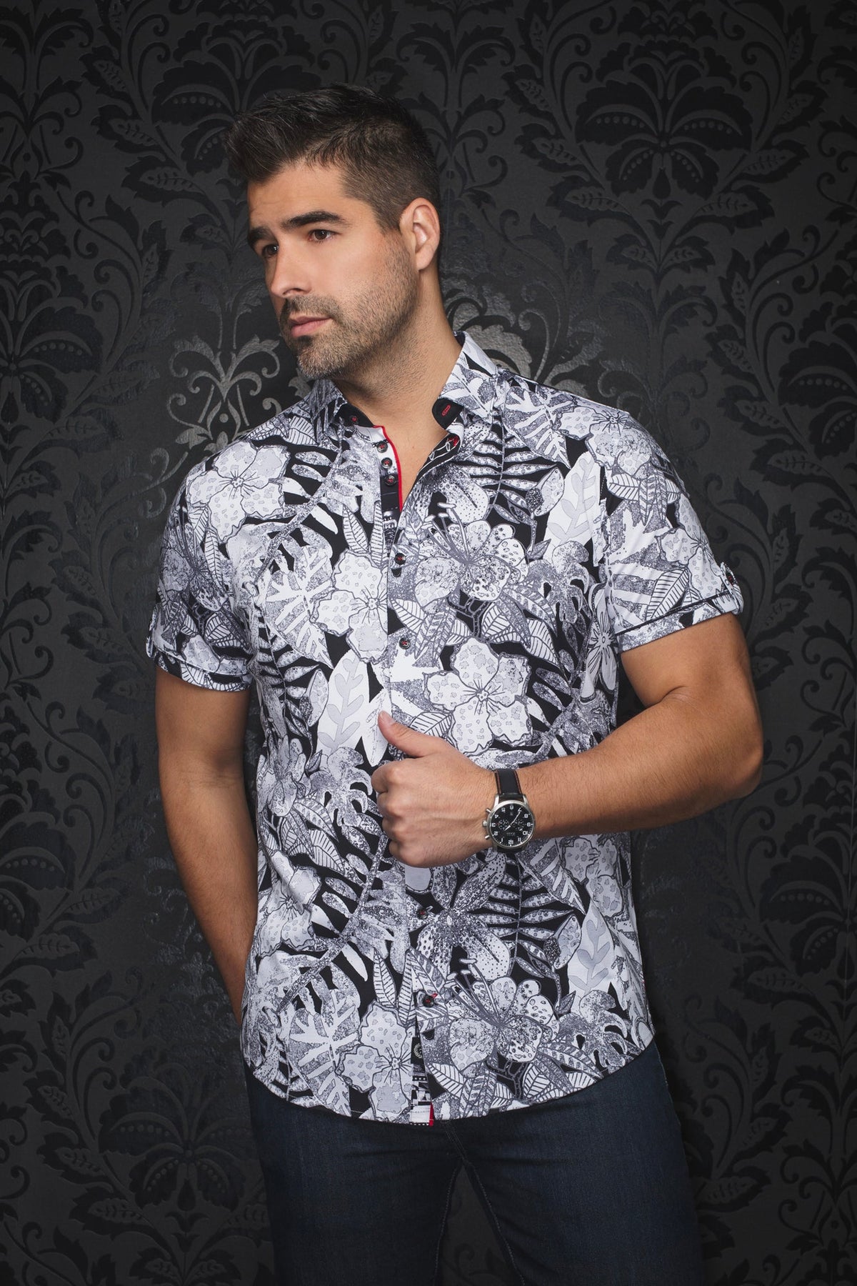 Chemise manches courtes en Knit pour homme par Au Noir | RONALDO(SS) Noir Blanc | Machemise.ca, inventaire complet de la marque Au Noir