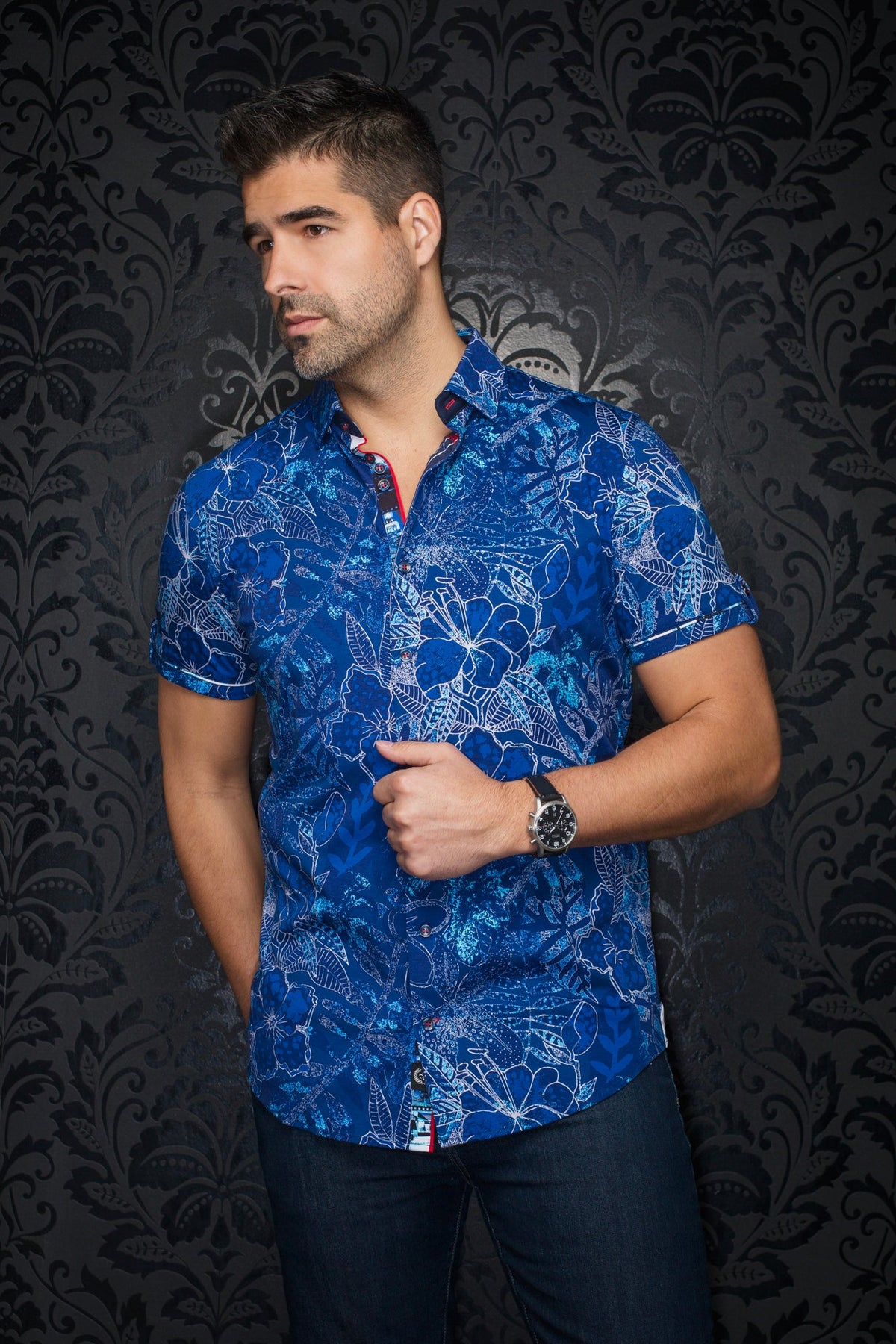 Chemise manches courtes en Knit pour homme par Au Noir | RONALDO(SS) Bleu | Machemise.ca, inventaire complet de la marque Au Noir