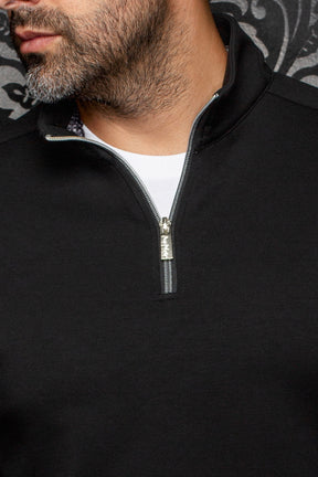 Veste sport noir à demi-glissière, col montant et garniture intérieure à motif pour homme par Au Noir, en gros plan