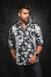 Long sleeve shirt for men by Au Noir | ROSARUGOSA Black White | Menshirt, complete inventory of the Au Noir brand