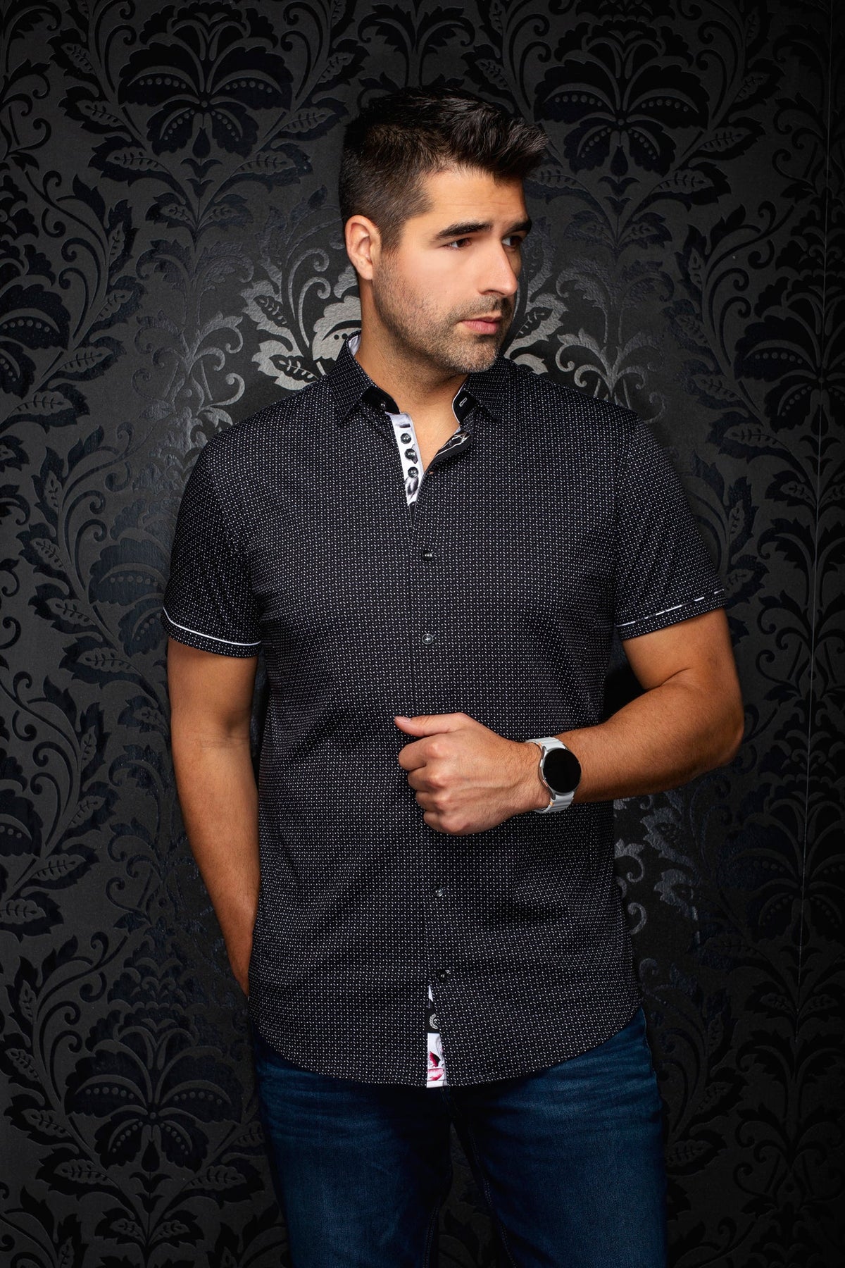 Chemise manches courtes en Knit extensible pour homme par Au Noir | ROSEFIELD (SS) Noir | Machemise.ca, inventaire complet de la marque Au Noir