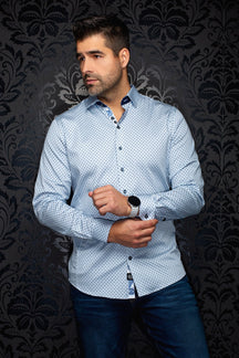 Chemise manches longues en coton extensible pour homme par Au Noir | SABAH Bleu | Machemise.ca, inventaire complet de la marque Au Noir