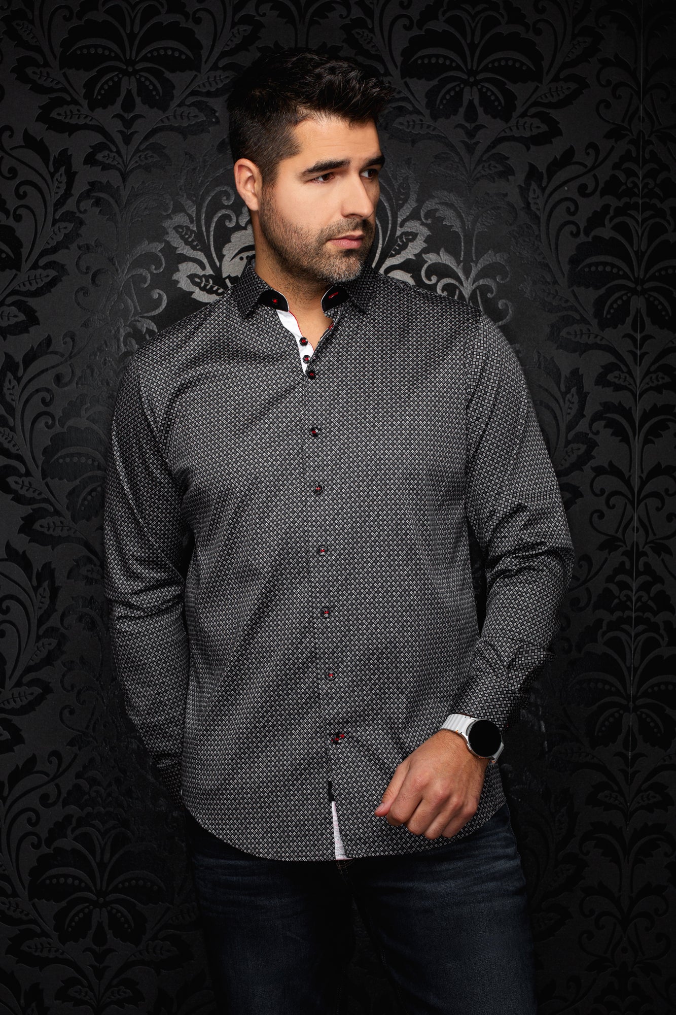 Chemise manches longues en coton extensible pour homme par Au Noir | SABAH Noir | Machemise.ca, inventaire complet de la marque Au Noir