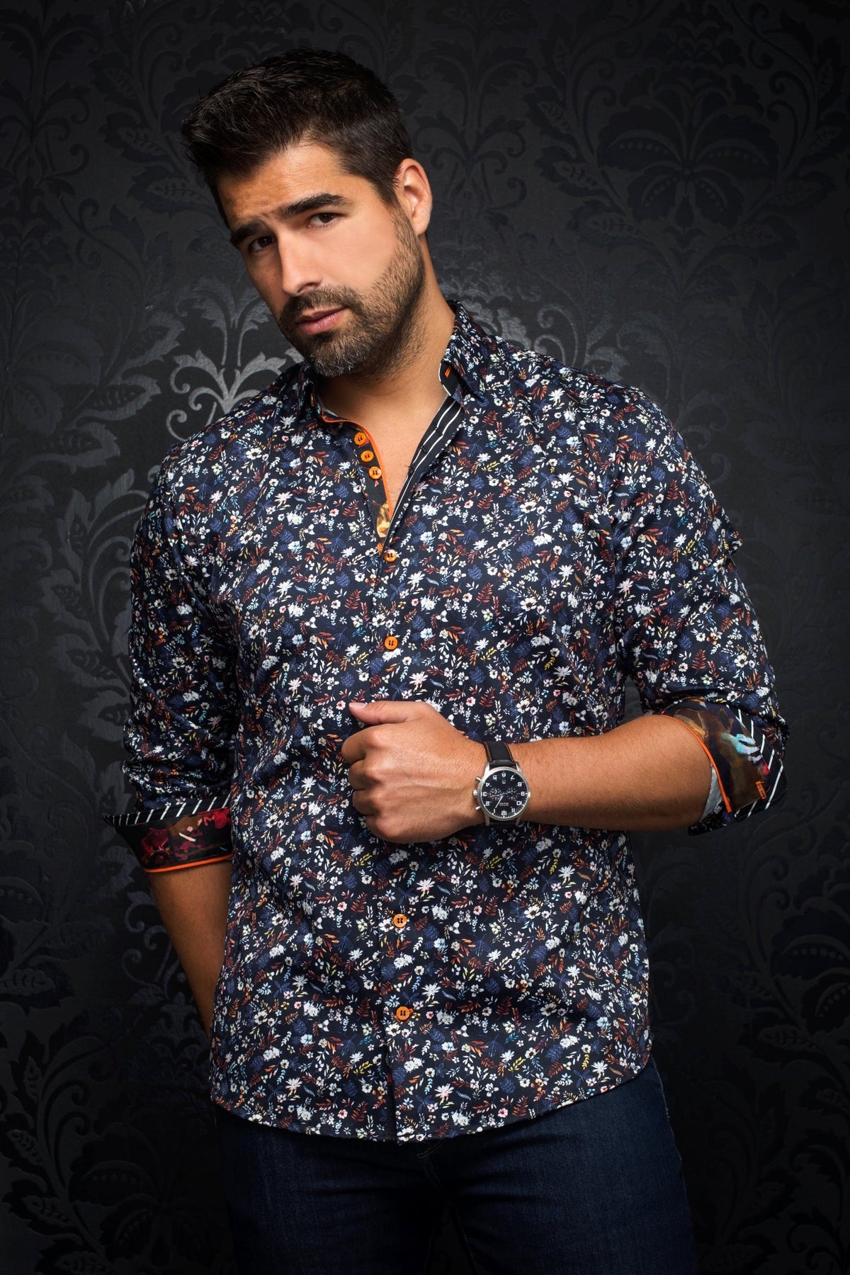 Long sleeve shirt for men by Au Noir | SALVATORE Midnight/Midnight | Menshirt.com, complete inventory of the Au Noir brand