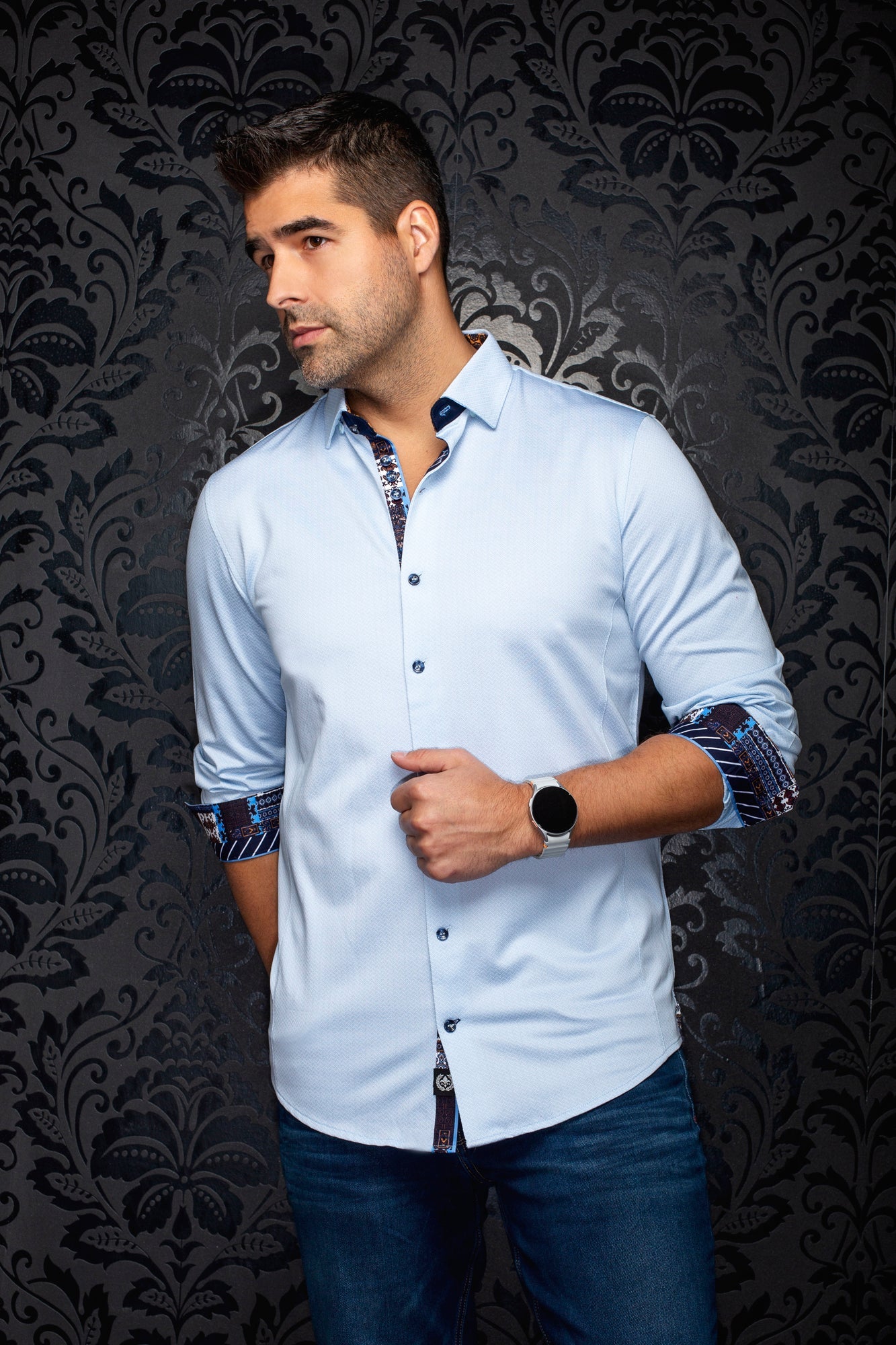 Chemise manches longues en Knit extensible pour homme par Au Noir | SANDSTORM Bleu | Machemise.ca, inventaire complet de la marque Au Noir