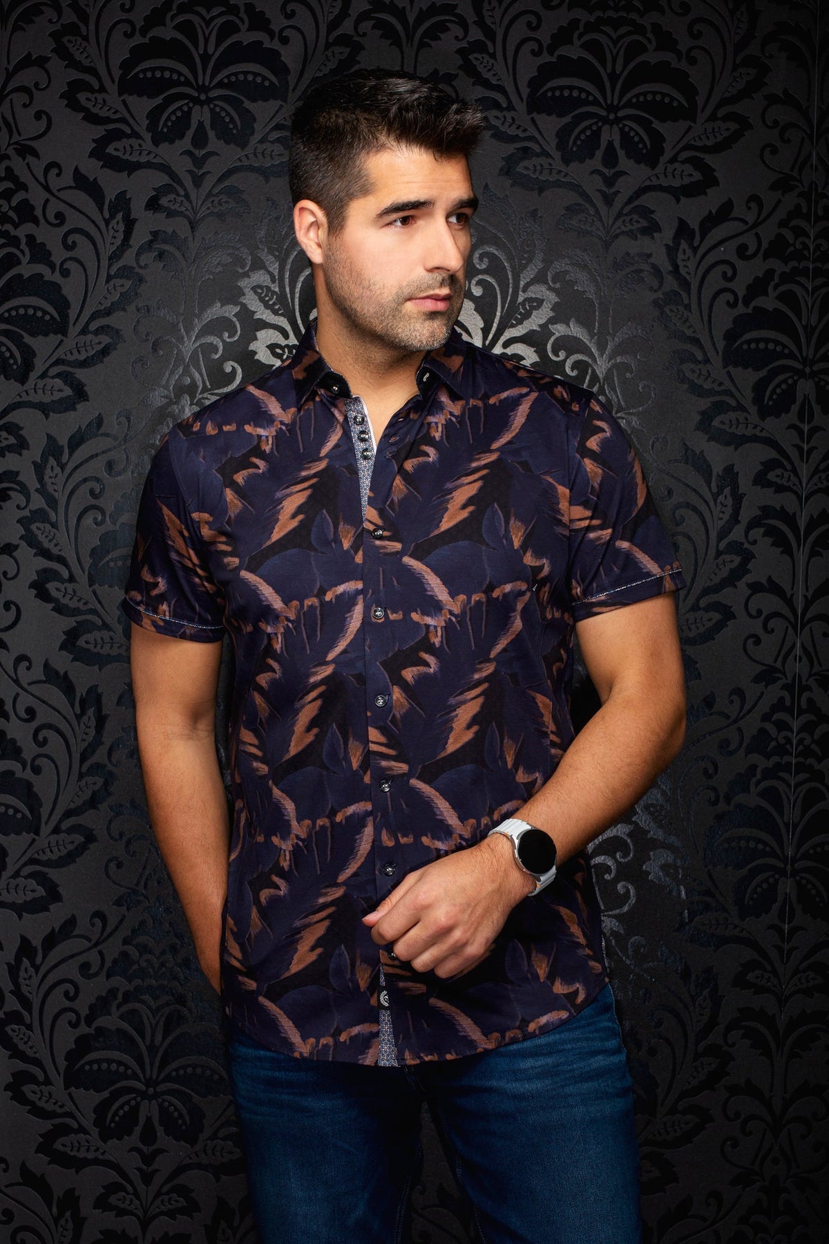 Chemise manches courtes en Knit extensible pour homme par Au Noir | SILVERCLIF (SS) Noir | Machemise.ca, inventaire complet de la marque Au Noir