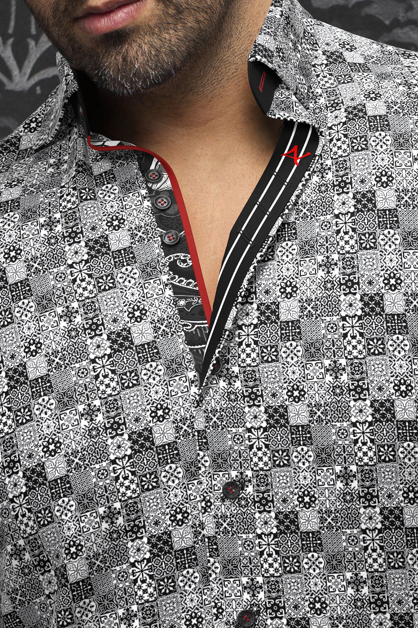 Long sleeve shirt for men by Au Noir | SOLLOZZO Black White | Menshirt, complete inventory of the Au Noir brand