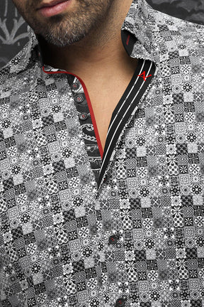 Long sleeve shirt for men by Au Noir | SOLLOZZO Black White | Menshirt, complete inventory of the Au Noir brand