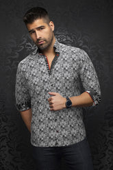 Long sleeve shirt for men by Au Noir | SOLLOZZO Black White | Menshirt, complete inventory of the Au Noir brand
